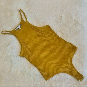 Mustard yellow Bodysuit One Piece with Ribbed Texture